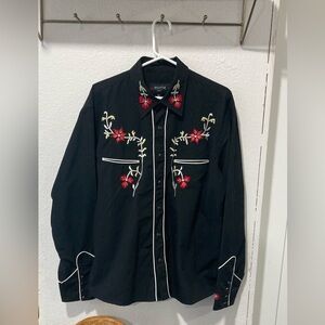 RELCO LONDON X RED STAR RODEO Black Western Flower Embroidered Shirt men’s xl